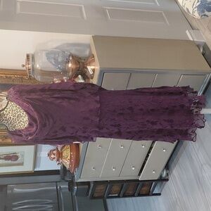 100% Silk Mon Cheri Eggplant Two-Piece Chiffon Dress Set